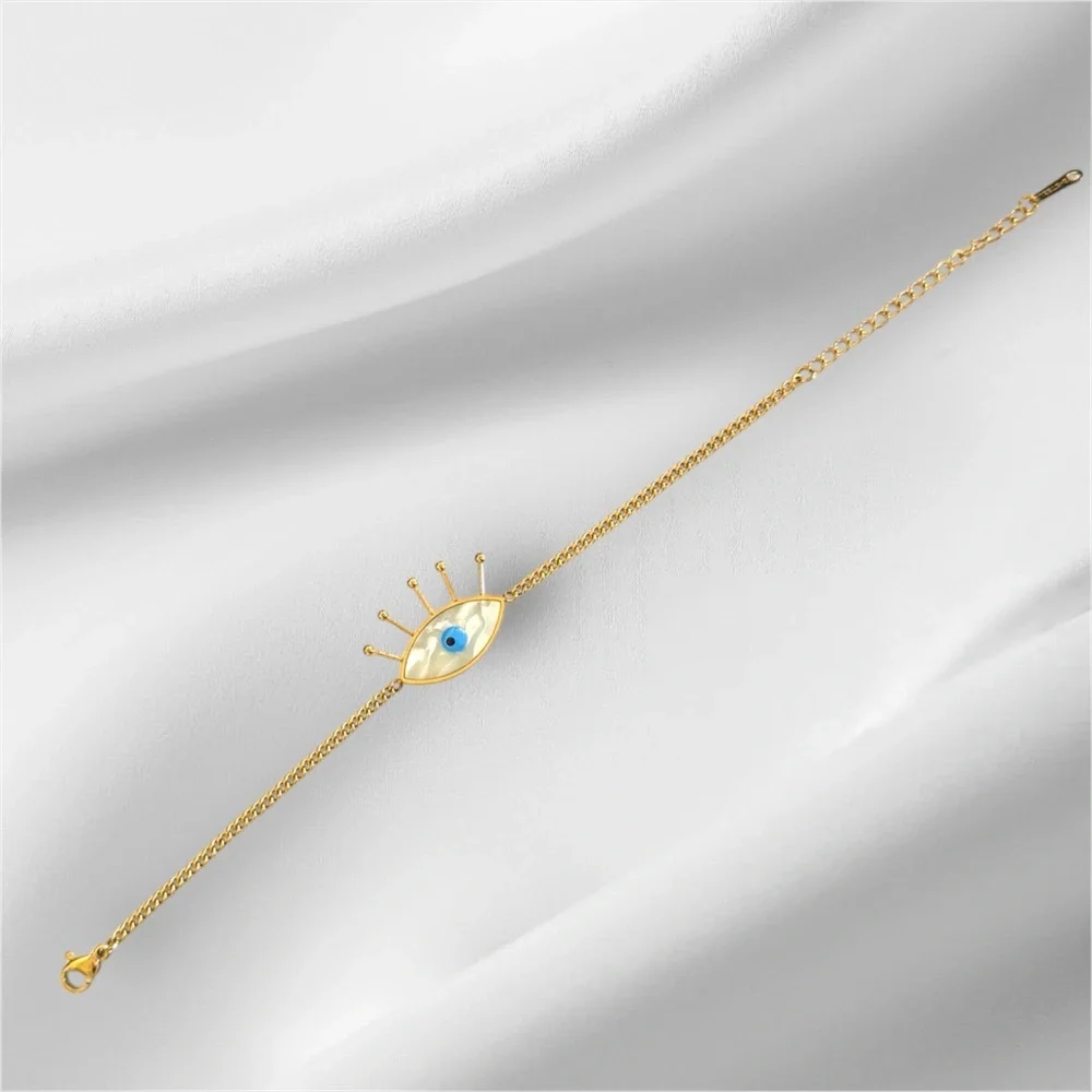 Gold Plated Evil Eye Bracelet with Mother of Pearl - Picture 3 of 4